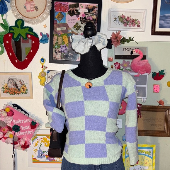 Pink Republic Checkered Knit Sweater – Size M - Picture 1 of 9